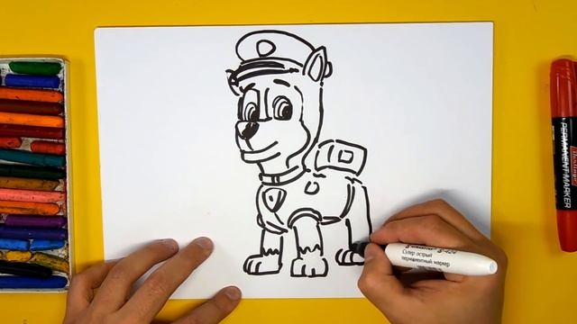 Рисую щенка Гонщика из мультика Щенячий Патруль / РыбаКит рисунки для детей смотреть онлайн