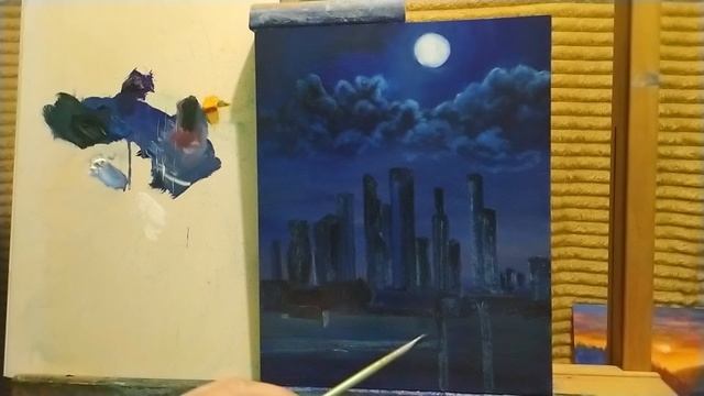 Рисуем Москва Сити маслом смотреть онлайн