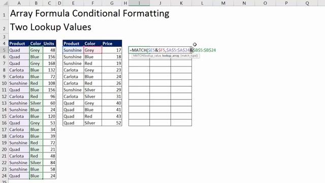 Excel Magic Trick 1509: Conditional Format Array Formula to Highlight Row With 2 Lookup Values смотреть онлайн