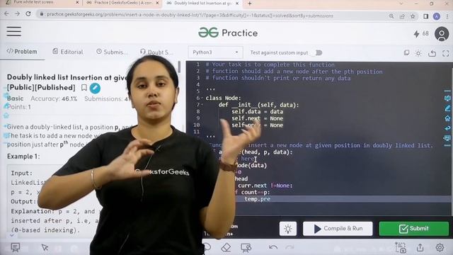 Doubly Linked List Insertion At given position | School Practice Problem | GeeksforGeeks смотреть онлайн