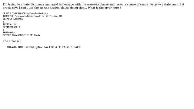 Why can't I create temporary tablespace? смотреть онлайн