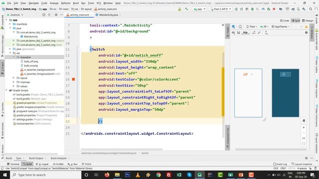 Android TBL Java Task 5 | Toggle Bulb on off ImageView on change Switch | Android App Development смотреть онлайн