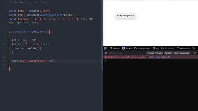 #30/3 - Javascript Quiz / Hex Kodlarını Ekrana Yazdırma / Otomatik Arkaplan Değiştirme смотреть онлайн