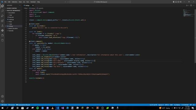 Making a Discord Bot In Python (Part 19: Userinfo Command) смотреть онлайн