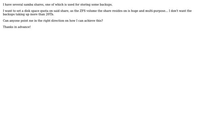 Setting a disk space quota on a samba share residing on an ZFS pool смотреть онлайн