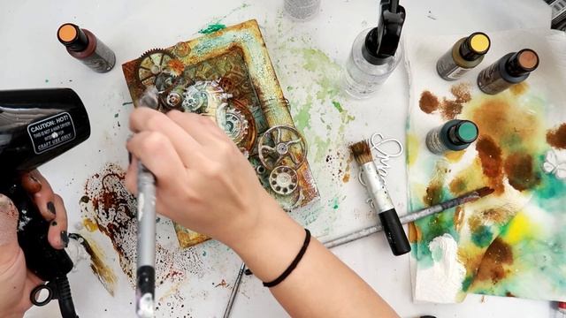 Stamperia Mechanical Steampunk canvas with Rust Effect - Mixed media tutorial смотреть онлайн