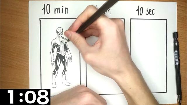 Рисую ЧЕЛОВЕКА ПАУКА за 10 минут 1 минуту 10 секунд / Drawing Spider-man 10 min 1 min 10 sec смотреть онлайн