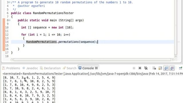 Prog. Project - 10 random permut. of numbers 1 - 10 (Java) смотреть онлайн