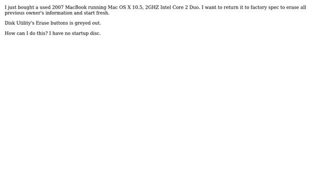 Apple: Cannot factory reset a MacBook running OSX 10.5 using Disk Utility (2 Solutions!!) смотреть онлайн