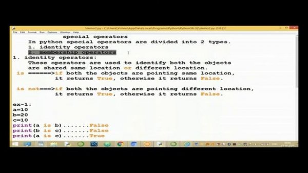 Special Operators in Python | Idendity, Membership Operators in Python | Learn python online