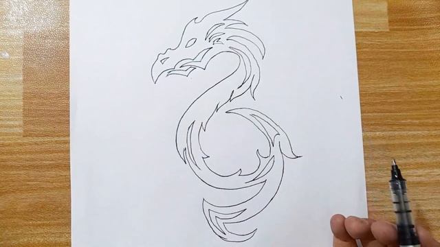 How to draw a dragon tattoo || Tribal dragon смотреть онлайн