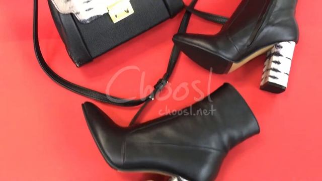 Ботильоны из кожи черного цвета на каблуке питон Choosl смотреть онлайн