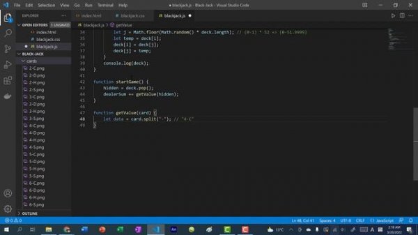 Code Blackjack with JavaScript HTML CSS