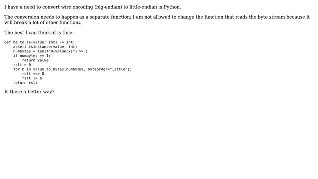 Code Review: Indeterminate-length big-endian to little-endian conversion in Python смотреть онлайн