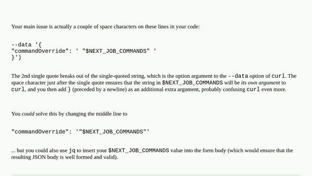 Expand variable in the JSON payload of a curl command смотреть онлайн