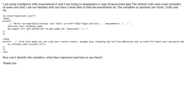 Webmasters: wordpress woocommerce php variable usage %1$s смотреть онлайн