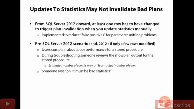 Why Updates To Statistics May Not Invalidate Bad Plans in SQL ? смотреть онлайн