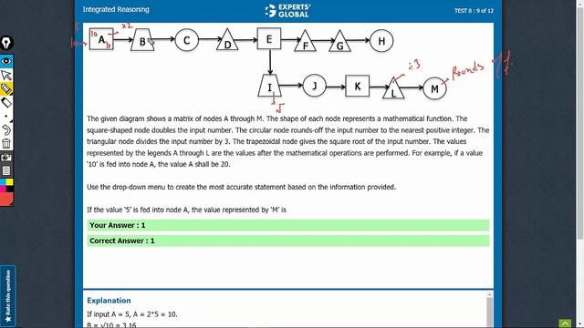 The given diagram shows a matrix of nodes A through M. The shape of each node represents a... смотреть онлайн