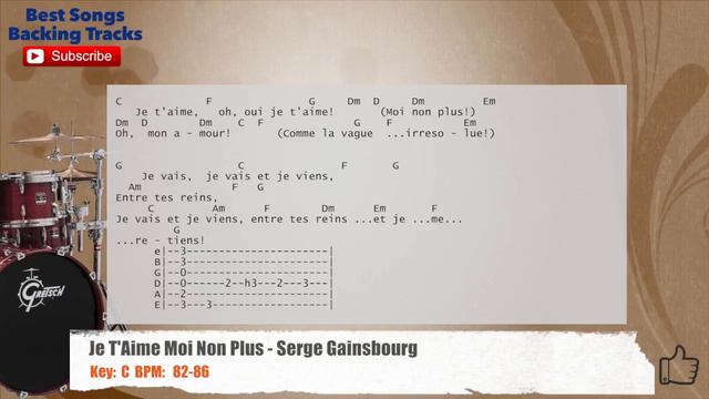 🥁 Je T'Aime Moi Non Plus - Serge Gainsbourg Drums Backing Track with chords and lyrics смотреть онлайн