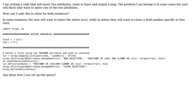 GIS: Setting up ArcPy SQL Query that allow for "one" or "both" selection смотреть онлайн