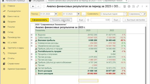 Как сформировать отчет "Анализ финансовых результатов" в 1С:Бухгалтерии 8 смотреть онлайн