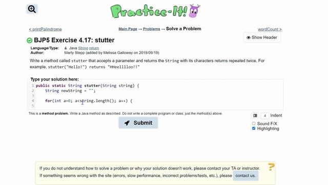 Java Practice It | Exercise 4.17: stutter | String, String return, for loop, string parameter смотреть онлайн