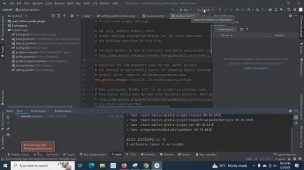 Error running app No target device found Android Studio No Emulator installed or no physical device