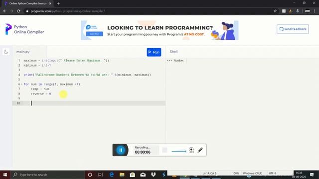 Print Unlimited Palindrom Numbers Palindrome Program Using Python смотреть онлайн