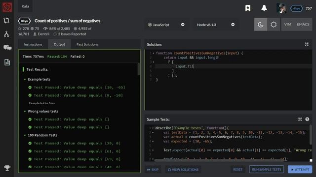 Codewars: Count of positives - sum of negatives (8 kyu) TDD in JavaScript смотреть онлайн