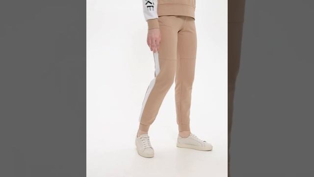 Брюки женские с лампасами бежевые Barmariska смотреть онлайн