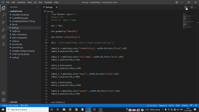 Registration form using python tkinter by CodeWithJiya #form #yt #python #Tkinter смотреть онлайн