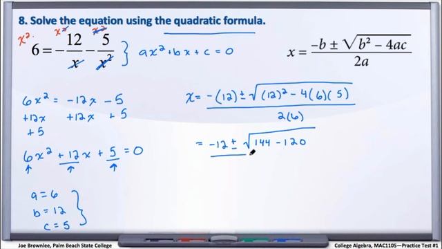 MAC1105 Practice Test #1: Q8, Solve by the Quadratic Formula смотреть онлайн