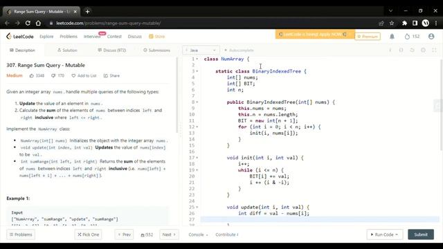 Leetcode | 307. Range Sum Query - Mutable смотреть онлайн