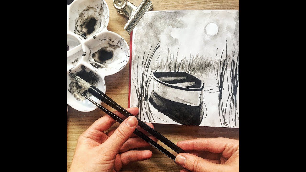 Чернильный марафон. Пятый урок: как рисовать тушью без пера. Запись прямого эфира. смотреть онлайн