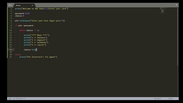 ATM code in Python смотреть онлайн