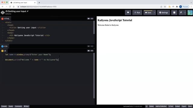 Getting User Input in JavaScript | Window Prompt | JavaScript Tutorial | Kaliyona | In Kannada смотреть онлайн