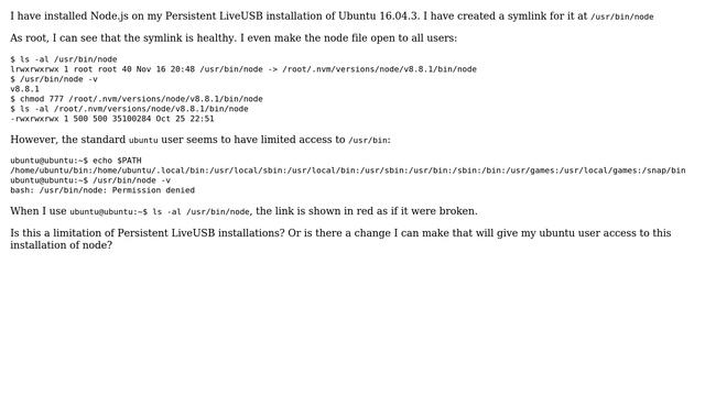 Ubuntu: On a Persistent LiveUSB installation, user ubuntu cannot access /usr/bin/node смотреть онлайн