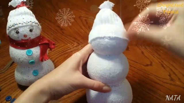 Снеговик из носка и риса. Snowman from sock without sewing. Christmas craft idea. DIY. смотреть онлайн
