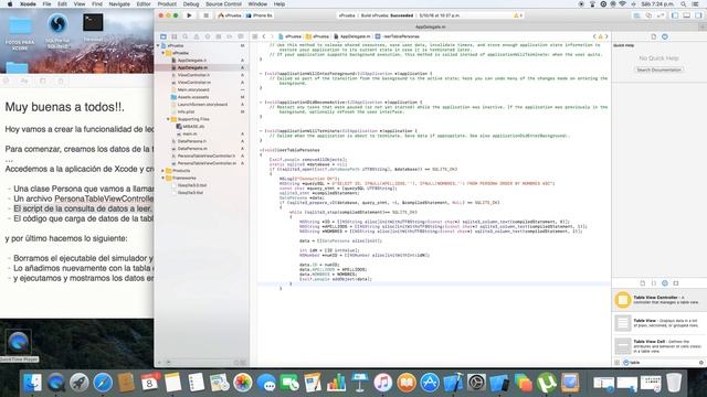 XCODE programación (PARTE 2) - Carga de un TableViewController desde base de datos SQLite смотреть онлайн