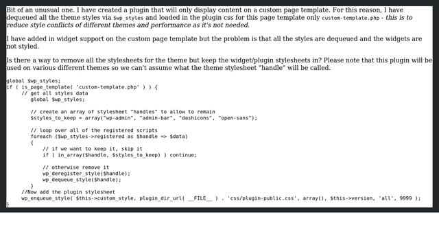 Wordpress: Dequeue theme stylesheets but keep widget styling on custom page template смотреть онлайн