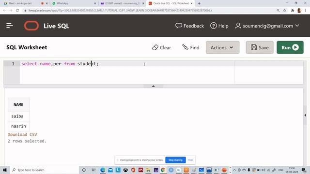 SQL Code Online using livesql | Create table | Insert data into table | Queries смотреть онлайн