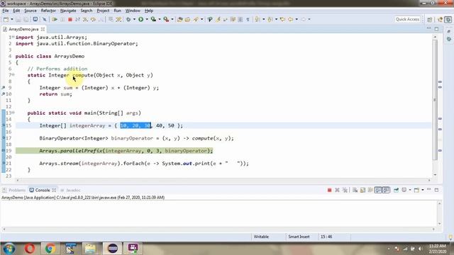 parallelPrefix(T[] array, int fromIndex, int toIndex, BinaryOperator op) method of Arrays Class смотреть онлайн