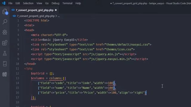 Datagrid EasyUi With Properties Array PHP смотреть онлайн
