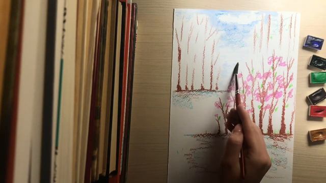 Мастер-класс "Весенний пейзаж" акварелью и восковыми мелками смотреть онлайн