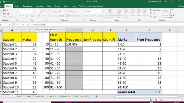 EXCEL: How to create Class Intervals by FREQUENCY, SUMPRODUCT, COUNTIFS and PIVOT FREQUENCY in exce смотреть онлайн
