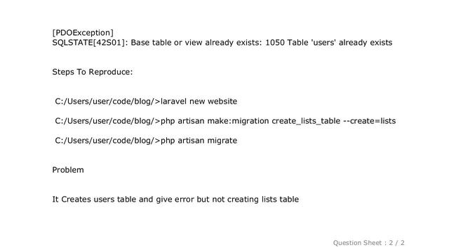 MySQL : Laravel 5.5 Error Base table or view already exists: 1050 Table 'users' already exists смотреть онлайн