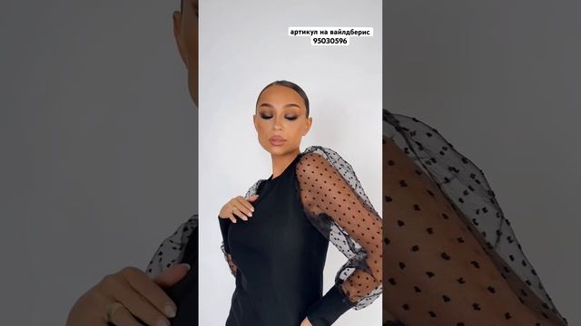 Нарядная блузка с прозрачным рукавом в черном цвете на праздничное торжесво из хлопкового трикотажа смотреть онлайн