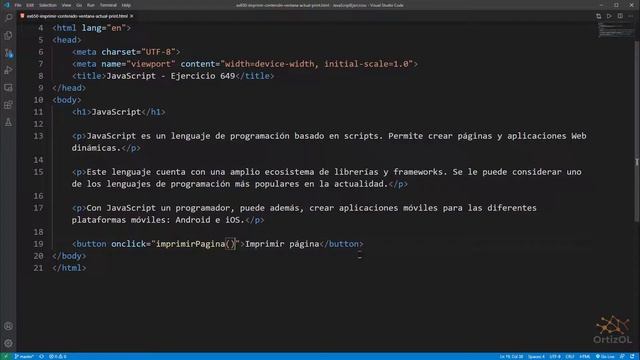 JavaScript - Ejercicio 650: Imprimir Contenido de una Página o Documento Web con la Función print() смотреть онлайн