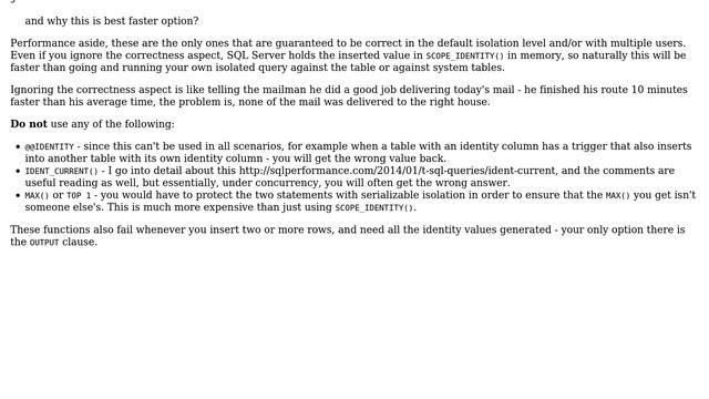 Databases: Best way to get last identity inserted in a table (2 Solutions!!) смотреть онлайн