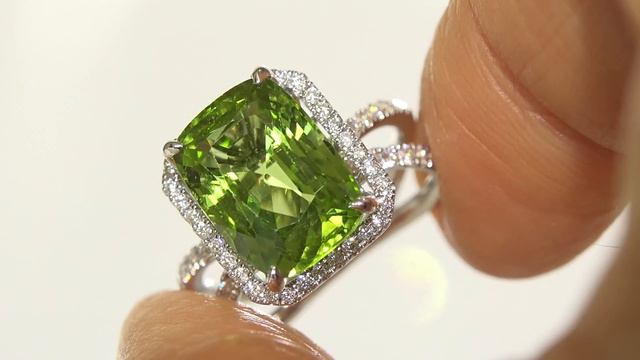 Certified UNHEATED Natural VVS Peridot & Diamond Solid 14k White Gold Estate Ring - C982 смотреть онлайн